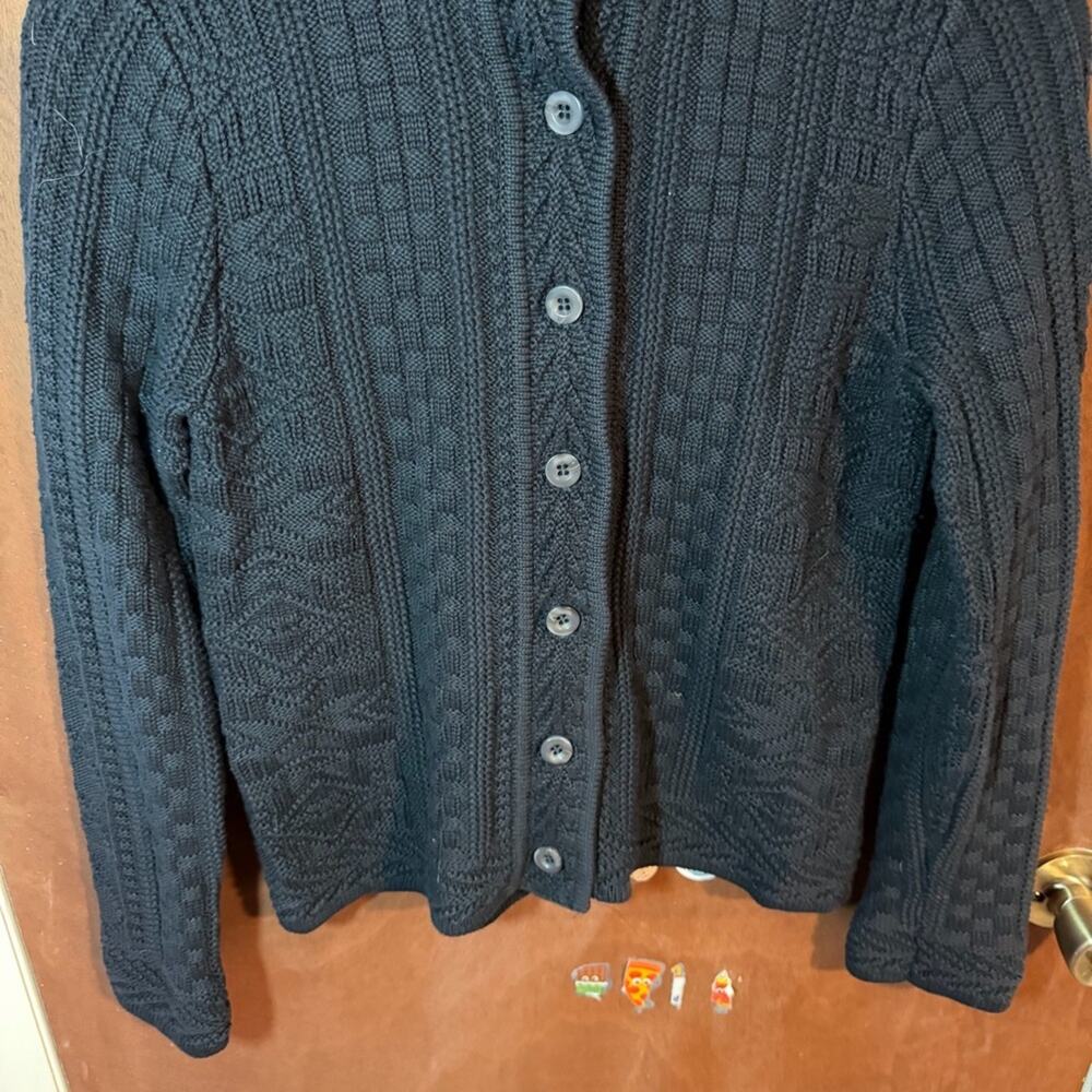 L.L. Bean Textured Cable Knit Womens Cardigan Black Size Medium - Picture 6 of 7